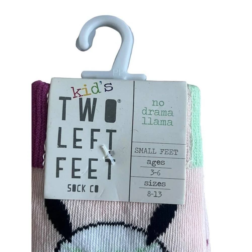 Two Left Feet Socks 4 Pairs Kids Ages 3-6 No Drama Llama Multicolor Novelty Calf